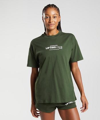 T Shirts Gymshark Social Club Oversized Mujer Verde Oliva | CO 2238CTV